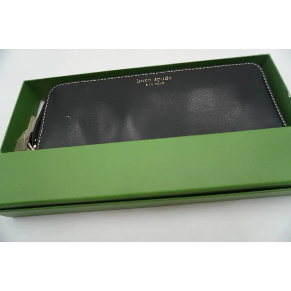 Kate Spade New York Leather Zip-Around Wallet Black Women’s Pocket Book Designer